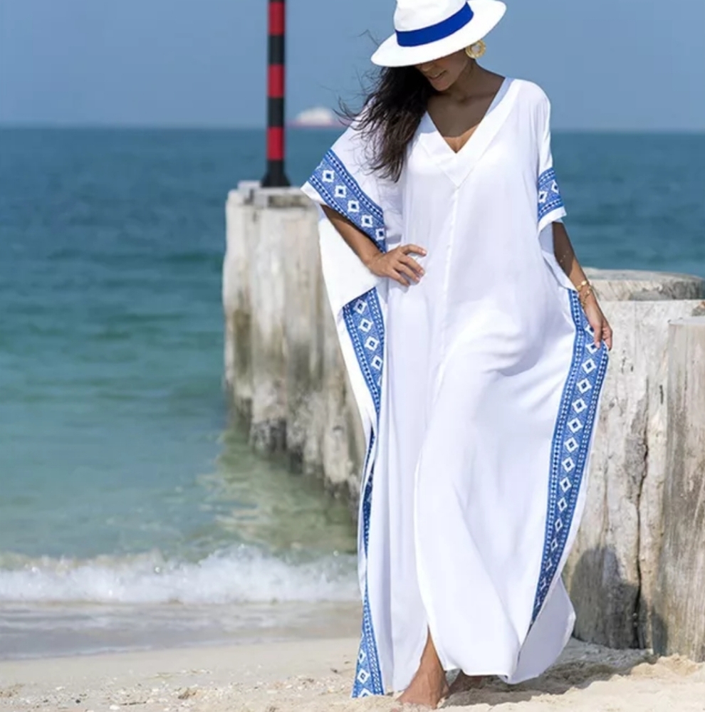 White Beach Maxi Coverup Duster One Size - Picture 6 of 13